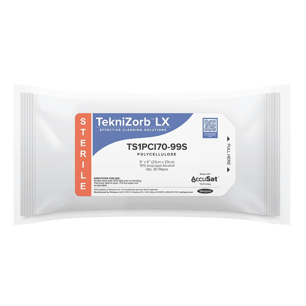 Sterile TekniZorb LX Polycellulose Wipers with AccuSat, 9" x 9": TS1PCI70-99S