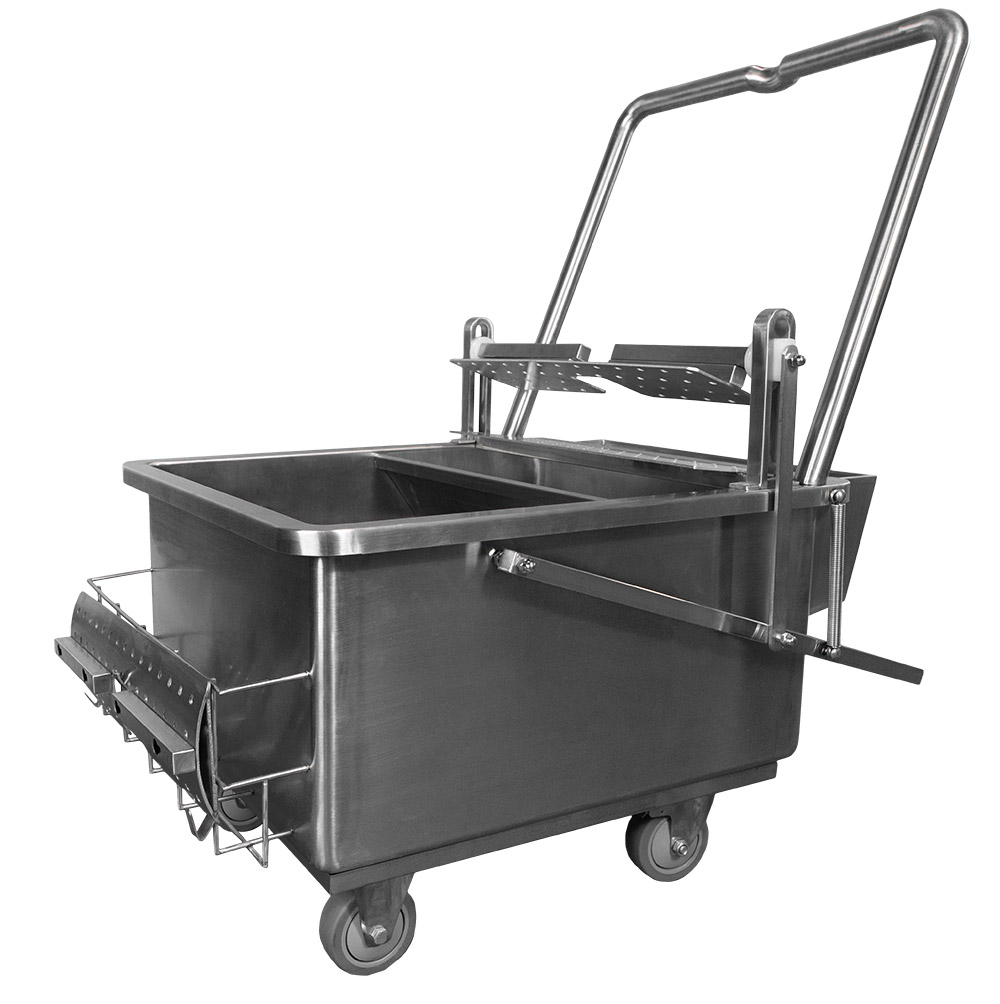 Stainless Steel Cart with Wringer & Double Buckets, TM-516-SS-CART
