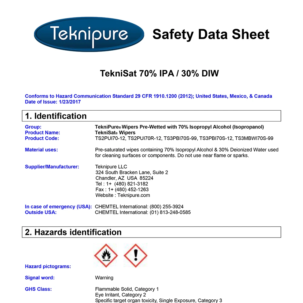 Teknipure Resources: Safety Data Sheets (SDS)