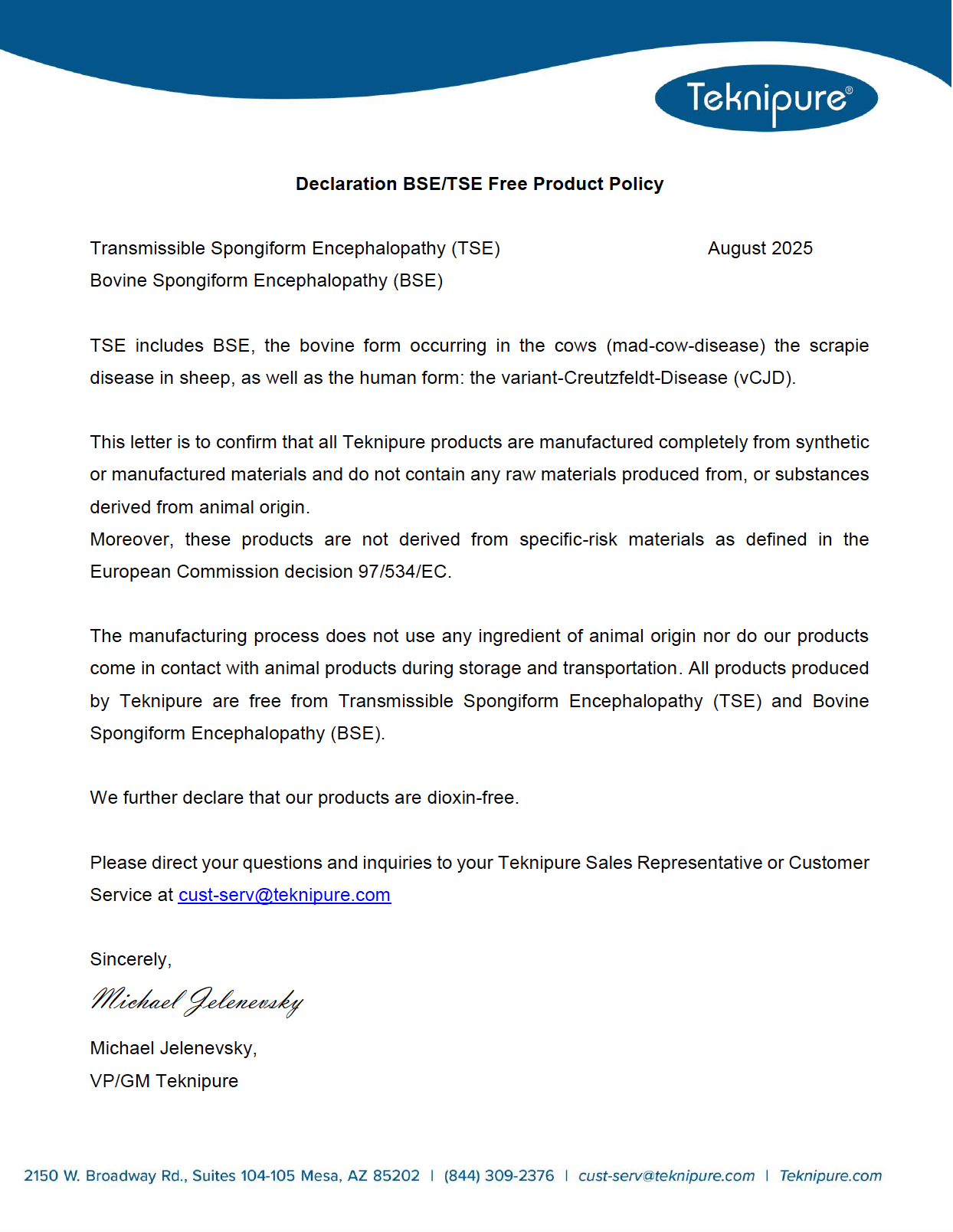 Teknipure Animal Statement 2025.pdf