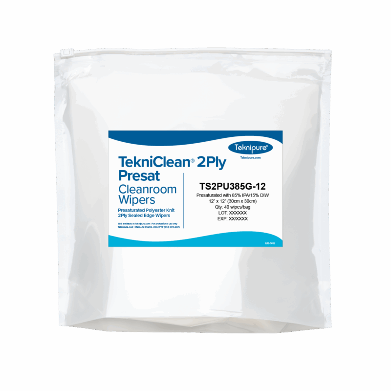 TekniClean® 2Ply Presat Polyester Knit Wiper, Sealed Edge, 85% IPA, 12"x12"