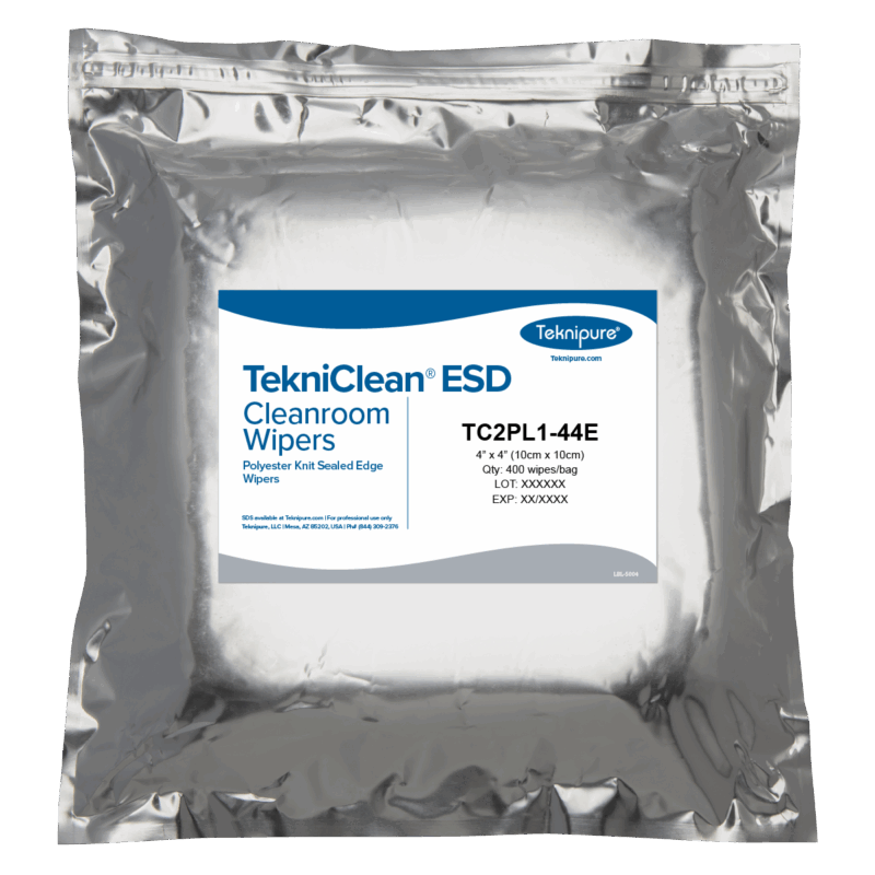 TekniClean® ESD Polyester Knit Carbon Fiber Wiper, Sealed Edge, 4"x4"