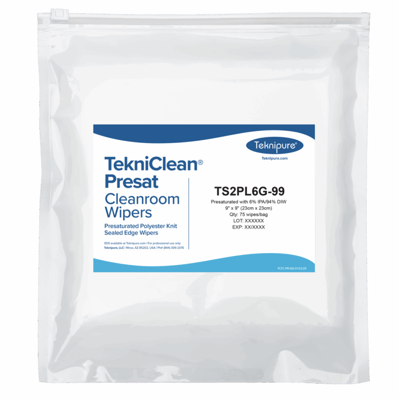 TekniClean® Presat Polyester Knit Wiper, Sealed Edge, 6% IPA, 9"x9"