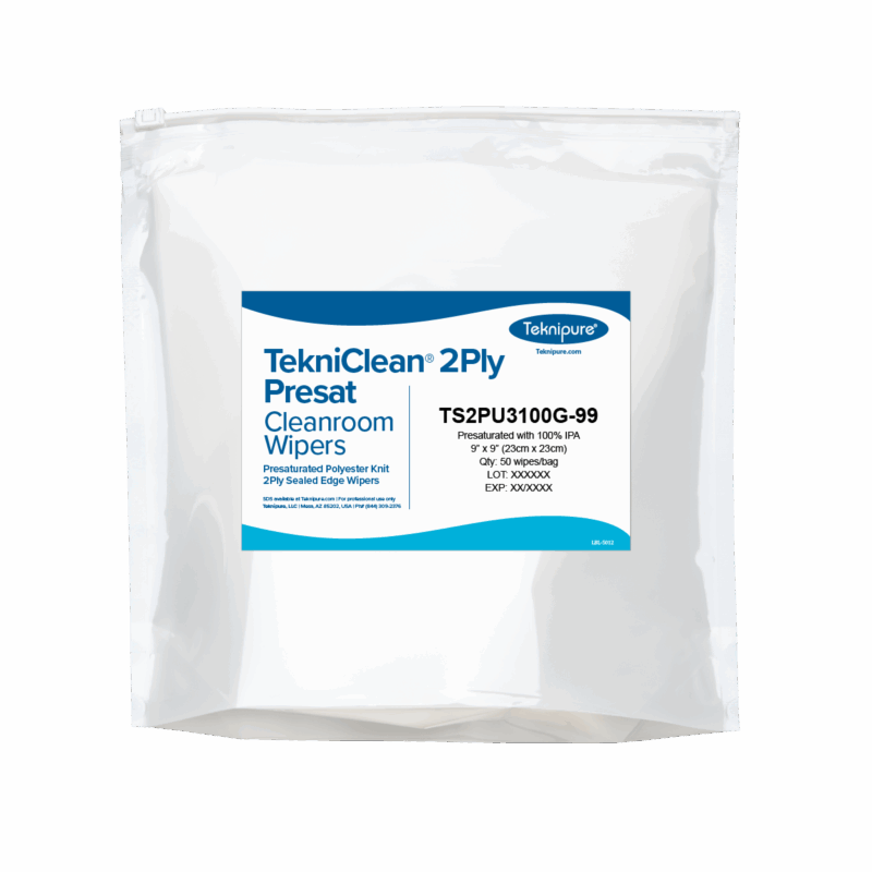 TekniClean® 2Ply Presat Polyester Knit Wiper, Sealed Edge, 100% IPA, 9"x9"