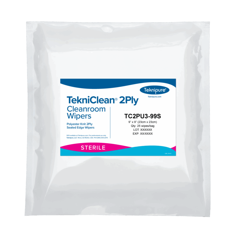 TekniClean® 2Ply Sterile Polyester Knit Wiper, Sealed Edge, 9"x9"