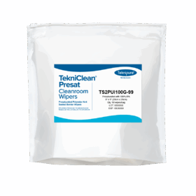 TekniClean® Presat Polyester Knit Wiper, Sealed Edge, 100% IPA, 9"x9", Gusset Bag