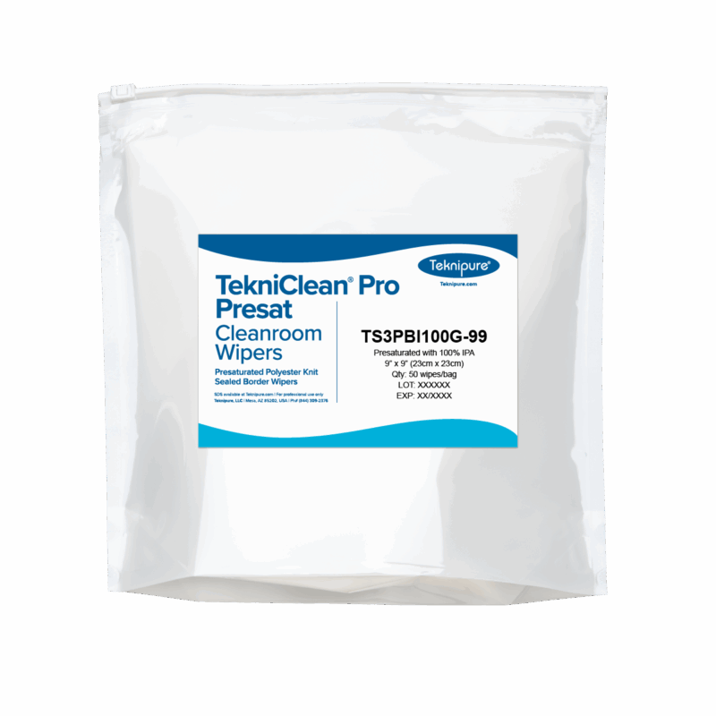 TekniClean® Pro Presat Polyester Knit Wiper, Sealed Border, 100% IPA, 9"x 9"