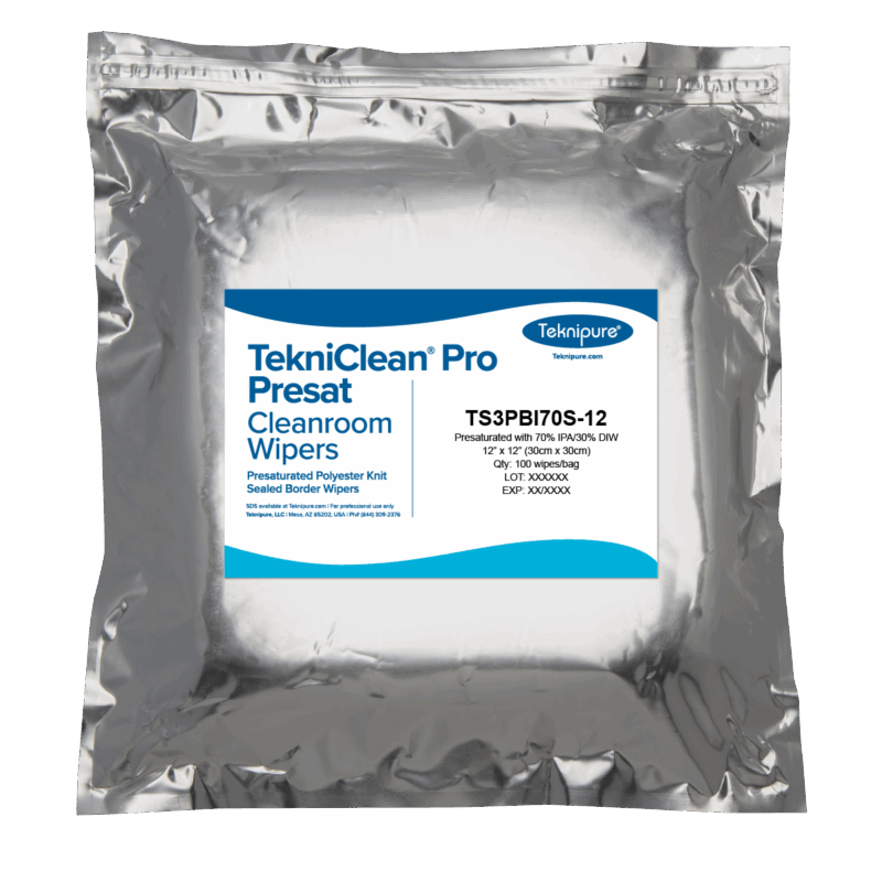 TekniClean® Pro Presat ESD Polyester Knit Wiper, Sealed Border, 70% IPA, 12"x 12"