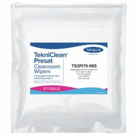 TekniClean® Presat Sterile Poly Knit Wiper, Sealed Edge, 70% IPA, 9"x9", Slider Bag