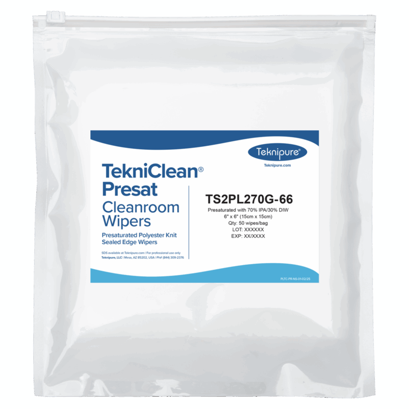 TekniClean® Presat Polyester Knit Wiper, Sealed Edge, 70% IPA, 6"x6"
