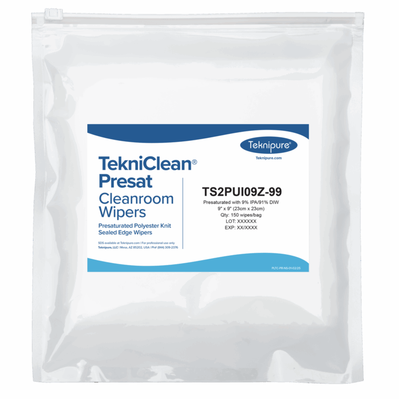 TekniClean® Presat Polyester Knit Wiper, Sealed Edge, 9% IPA, 9"x9"
