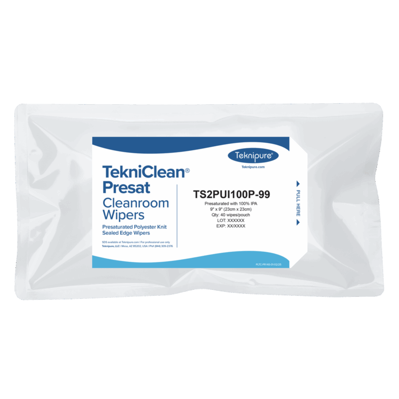 TekniClean® Presat Polyester Knit Wiper, Sealed Edge, 100% IPA, 9"x9", Pouch