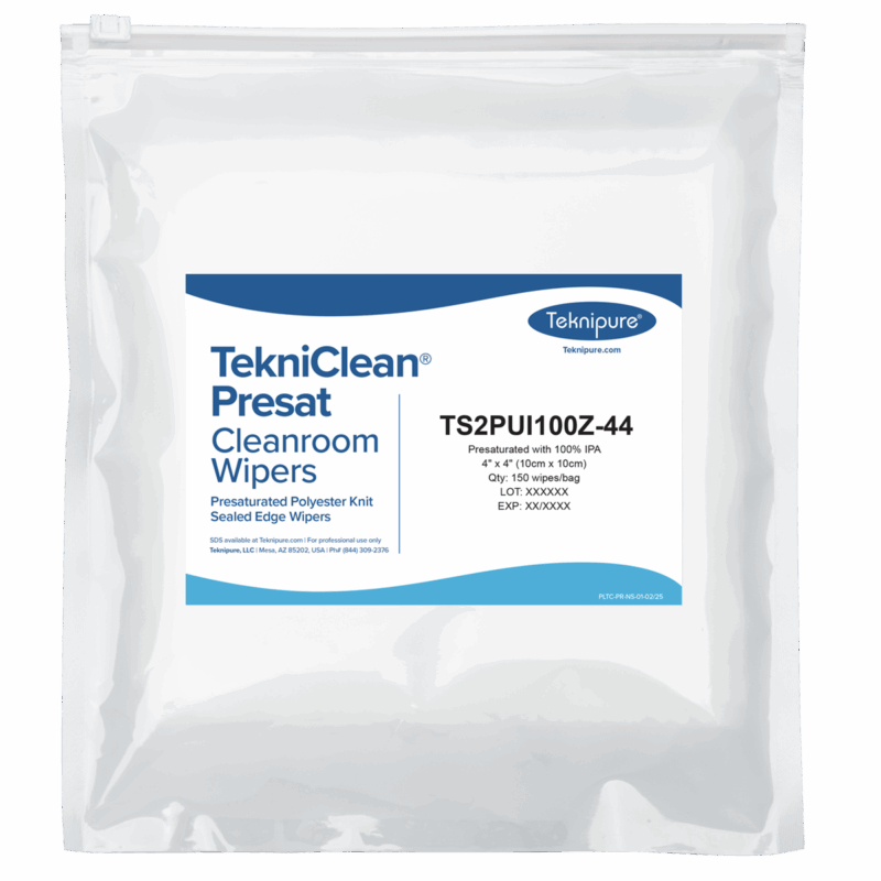 TekniClean® Presat Polyester Knit Wiper, Sealed Edge, 100% IPA, 4"x4"