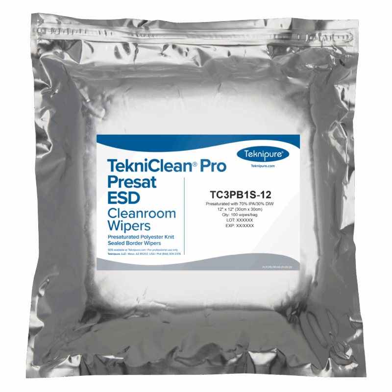 TekniClean® Pro ESD Polyester Knit Wiper, Sealed Border, 12"x 12"