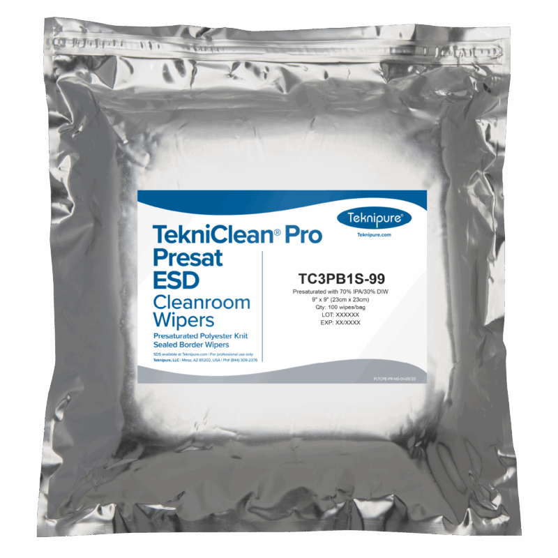 TekniClean® Pro ESD Polyester Knit Wiper, Sealed Border, 9"x 9"