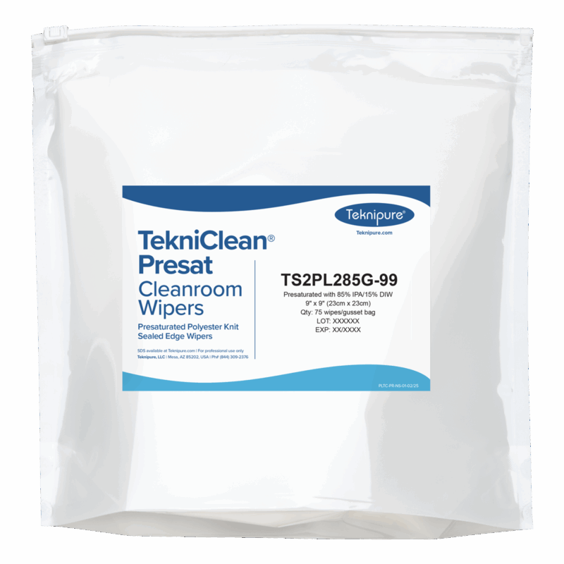 TekniClean® Presat Polyester Knit Wiper, Sealed Edge, 85% IPA, 9"x9"