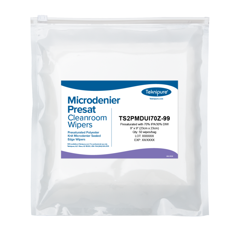 Polyester Knit Microdenier Wiper with Sealed Edge, Presat 70% IPA, 9"x9"