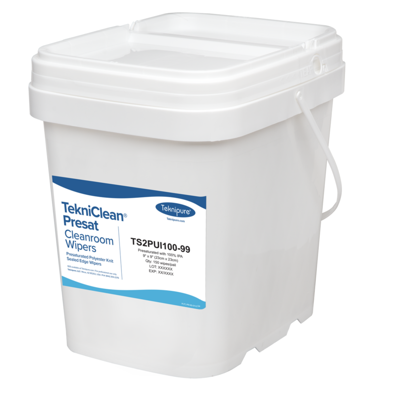 TekniClean® Presat Polyester Knit Wiper, Sealed Edge, 100% IPA, 9"x9", Pail