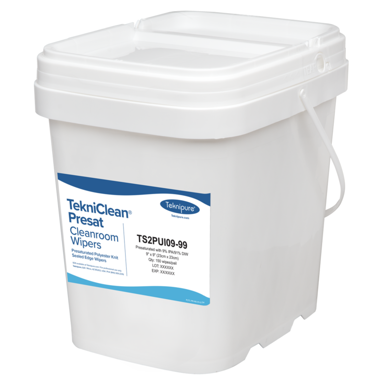 TekniClean® Presat Polyester Knit Wiper, Sealed Edge, 9% IPA, 9"x9", Pail
