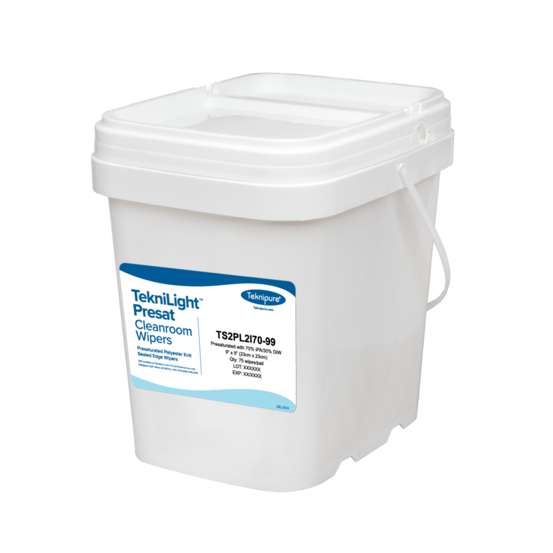 TekniLight™ Presat Polyester Knit Wiper, Sealed Edge, 70% IPA/30% DIW, 9"x9"