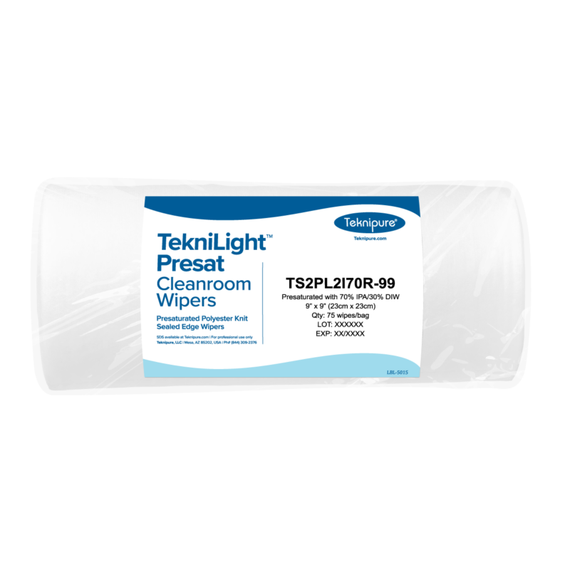 TekniLight™ Presat Polyester Knit Wiper Refill, Sealed Edge, 70% IPA/30% DIW, 9"x9"