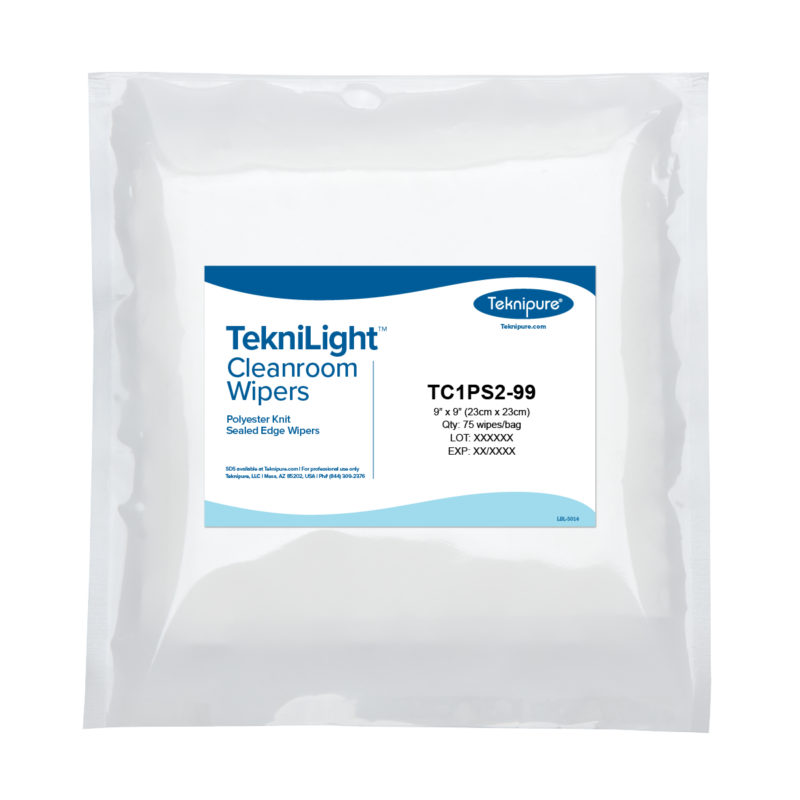 TekniLight Cleanroom Wipers package with blue and white label in a clear bag