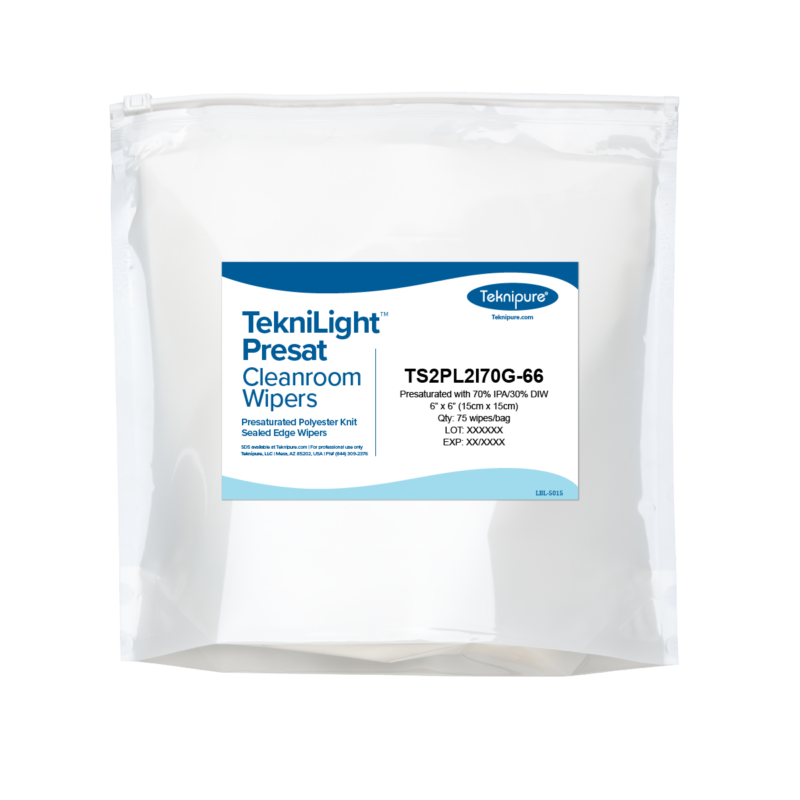 TekniLight™ Presat Polyester Knit Wiper, Sealed Edge, 70% IPA/30% DIW, 6"x6"