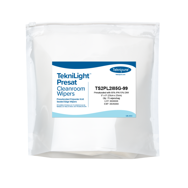 TekniLight™ Presat Polyester Knit Wiper, Sealed Edge, 85% IPA/15% DIW, 9"x9"
