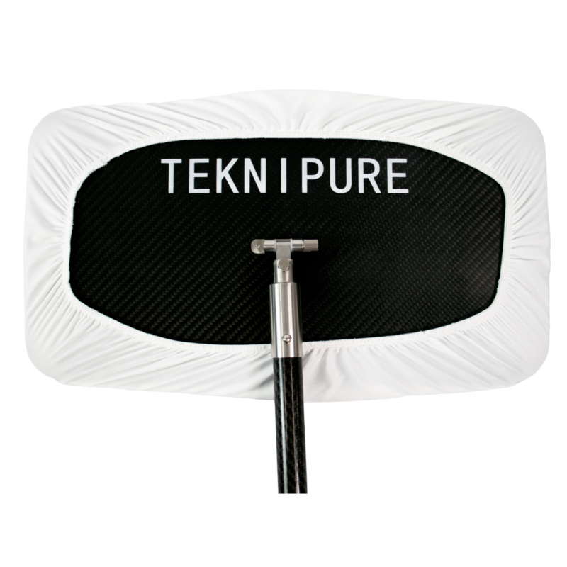 TEKNI PURE studio softbox with white fabric surround and black carbon panel, mounted on a metal stand.