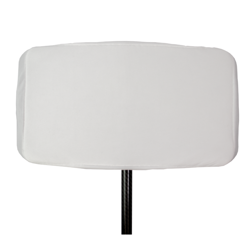 White rectangular cushioned headrest attached to a vertical support rod