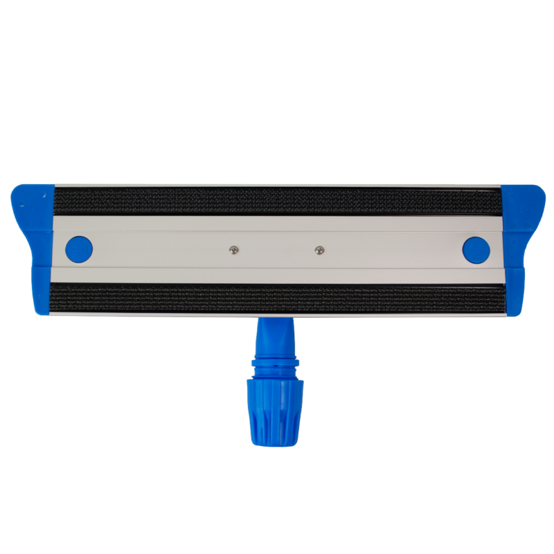 Blue and gray window squeegee head with a blue handle connector, ready for cleaning.
