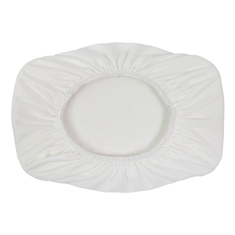 Disposable white bouffant cap with elastic opening, used to cover hair in cleanrooms or medical settings