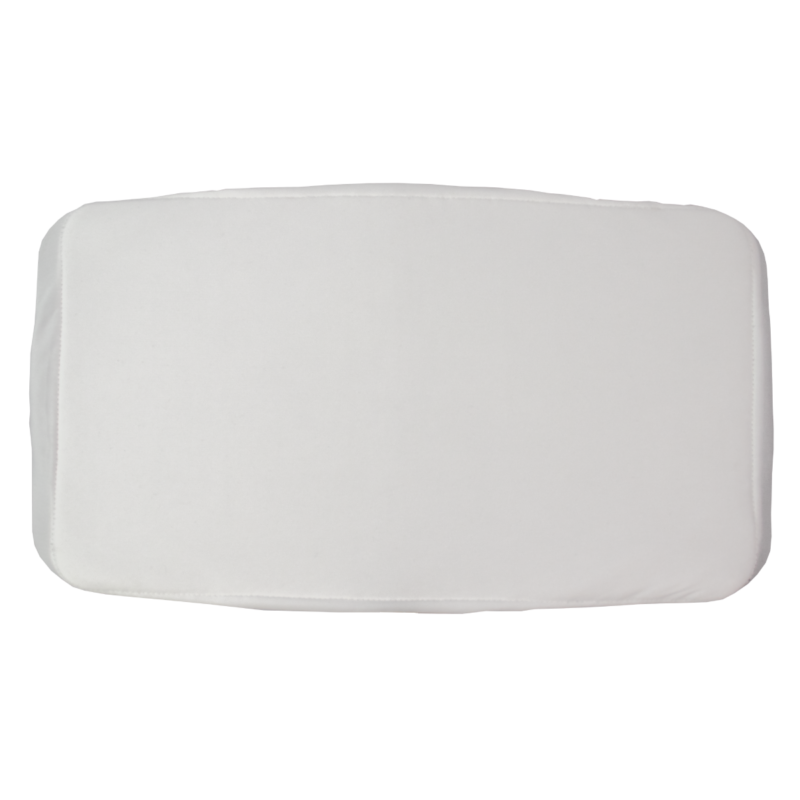 White rectangular seat cushion with rounded corners, viewed from above