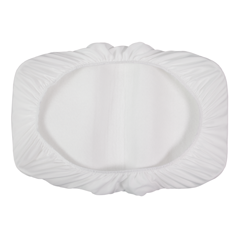 White disposable hair cap with an elasticized edge, shown from above on a white background.
