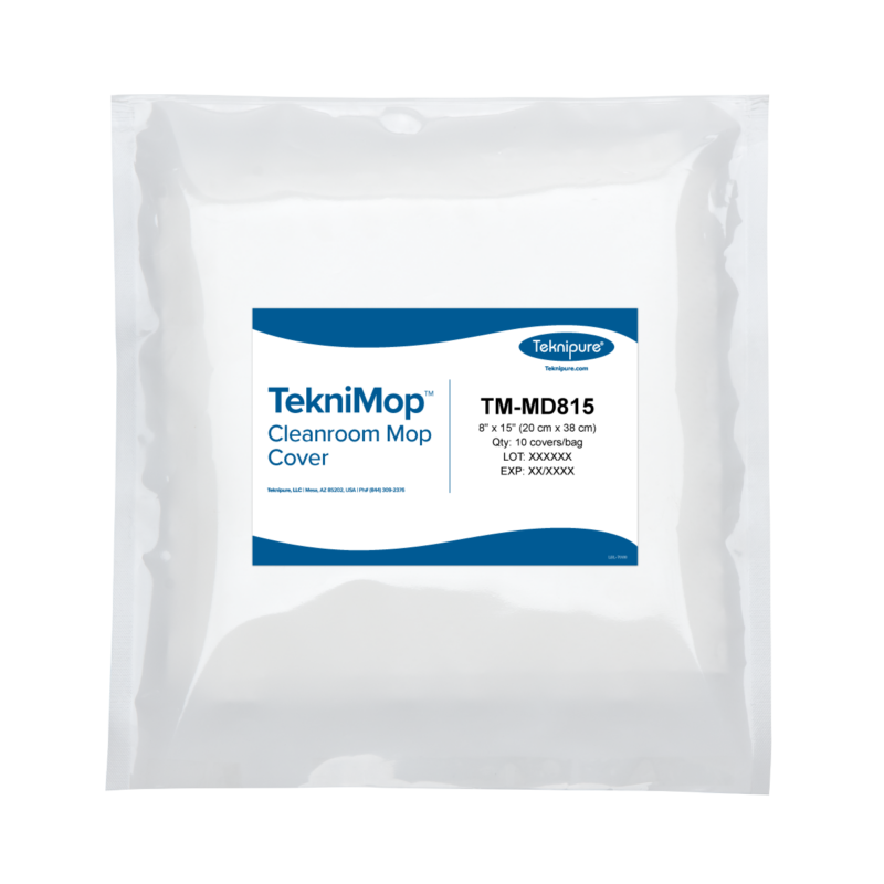 TekniMop Cleanroom Mop Cover package with blue and white label showing product name and code TM-MD815