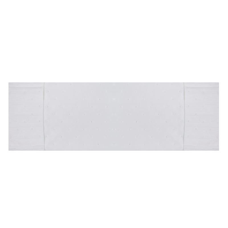 White disposable sanitary pad with wings, laid flat from above