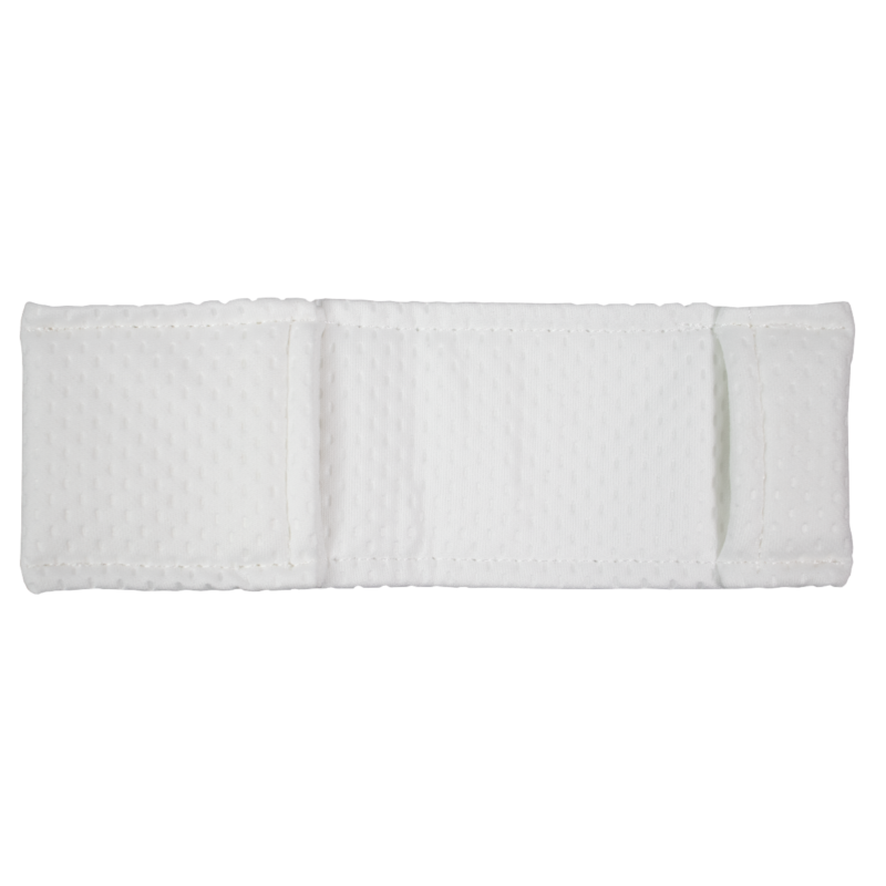 White textured fabric bandage wrap with three stitched panels, likely a medical compression strap to secure dressings.