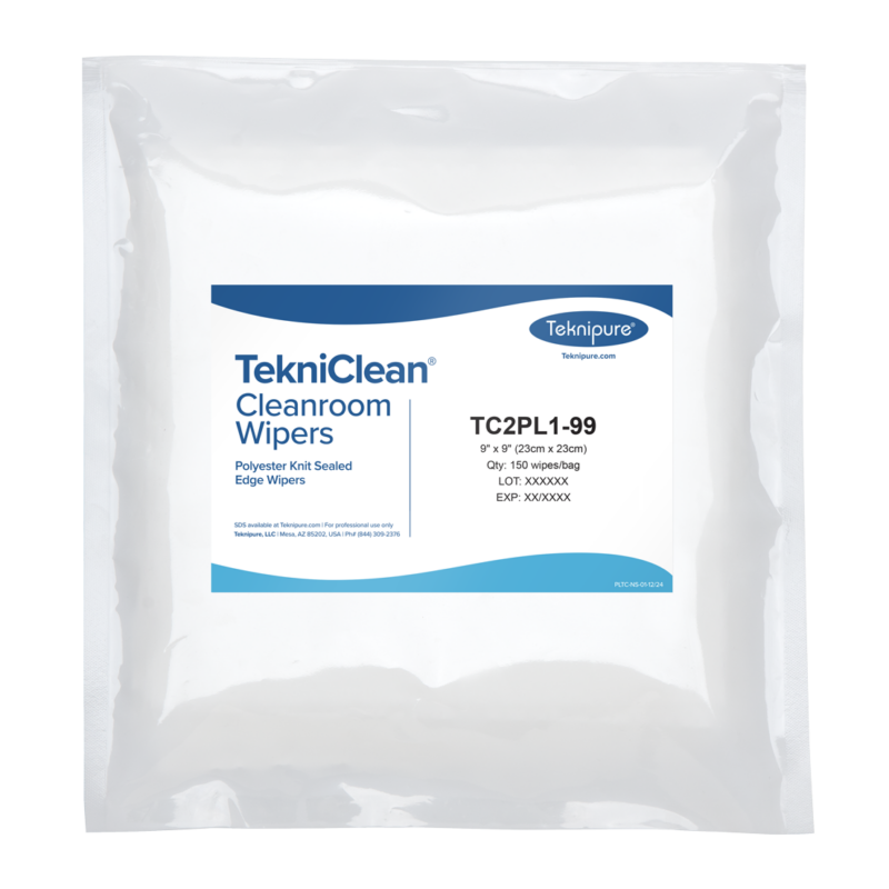 TekniClean® Polyester Knit Wiper, Black, Sealed Edge, 9"x9"